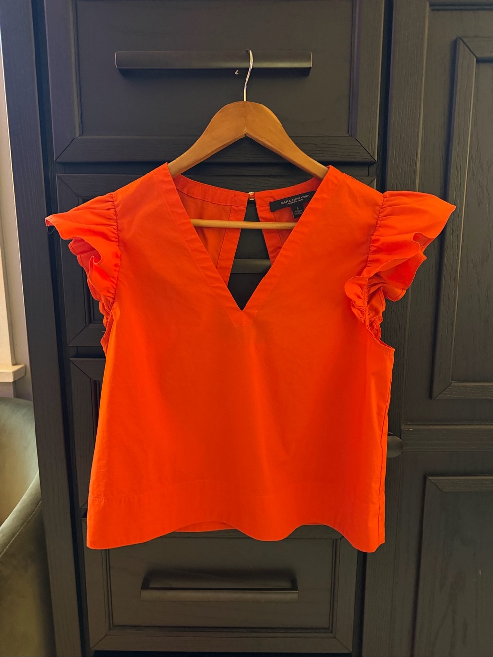 Marc New York Bright Orange-Red Ruffle Sleeve Blouse